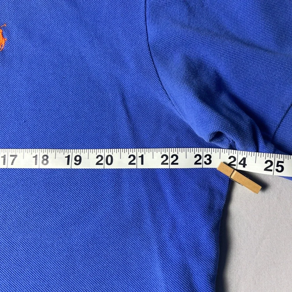 Polo Ralph Lauren Mens Blue Cotton Pique Short Sleeve Polo Shirt Orange Pony L
